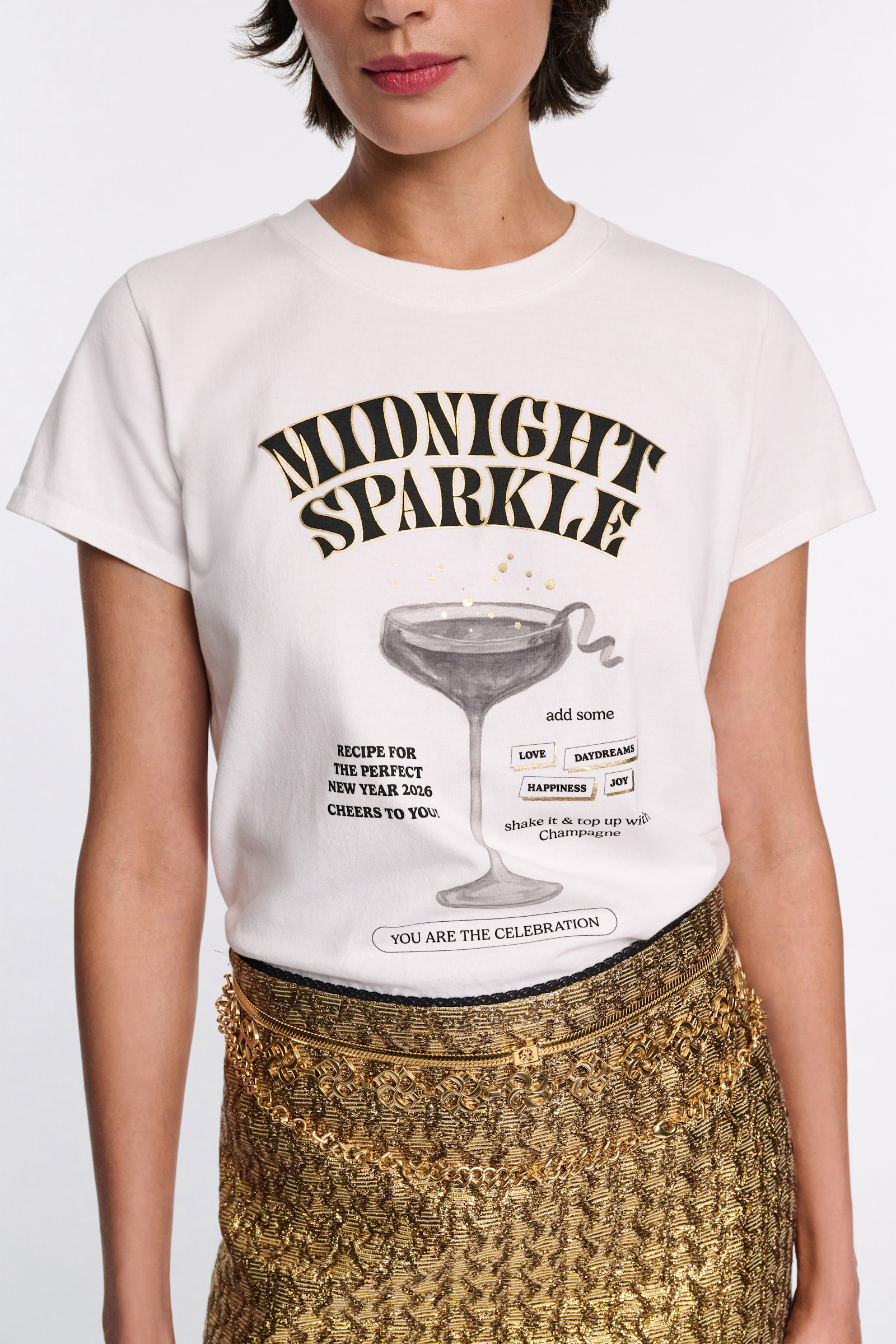 Dorothee Schumacher Rundhalsshirt mit "MIDNIGHT SPARKLE"-Print print blk/gold