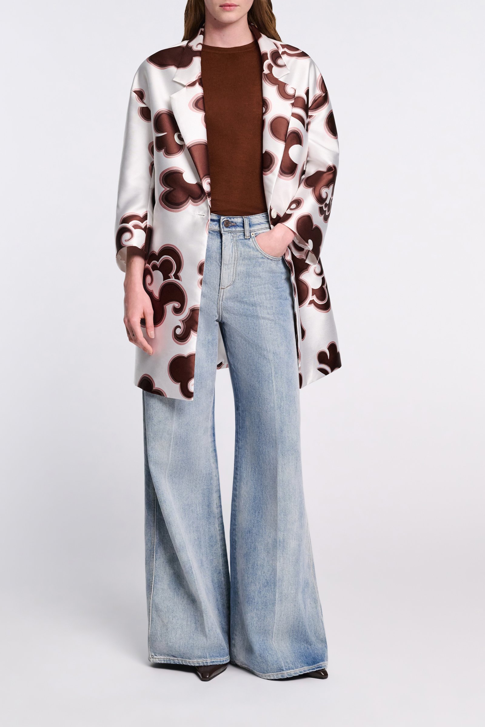 Dorothee Schumacher Kurzermantel aus bedrucktem Duchesse-Twill offwhite chocolate