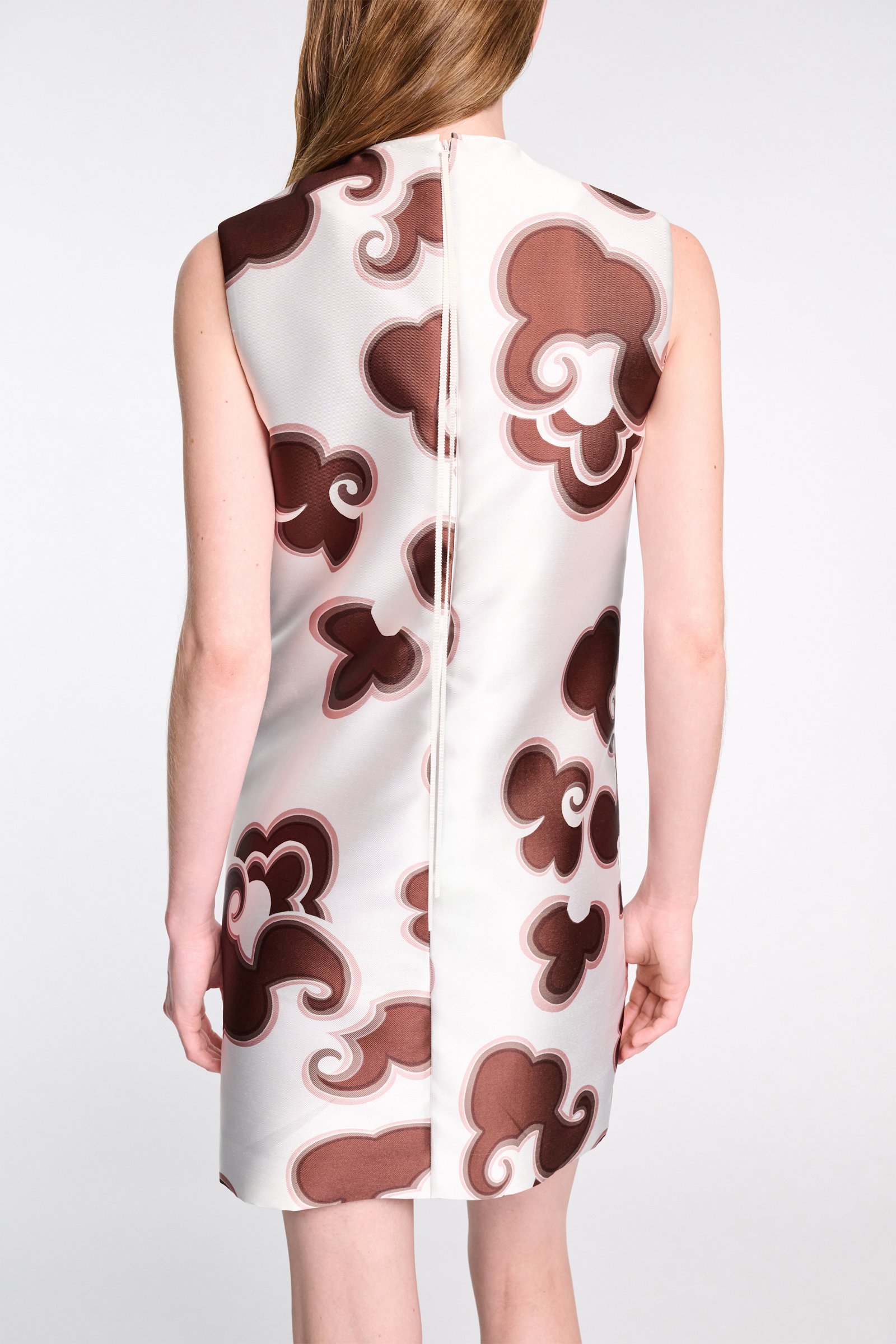 Dorothee Schumacher Embellished shift dress in printed duchesse twill offwhite chocolate