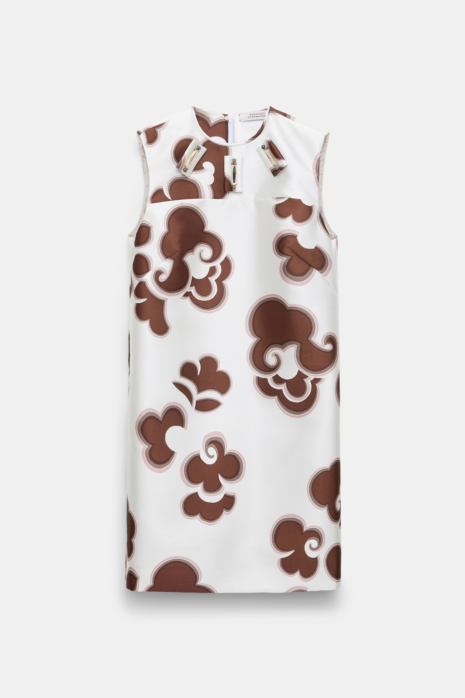 Dorothee Schumacher Embellished shift dress in printed duchesse twill offwhite chocolate