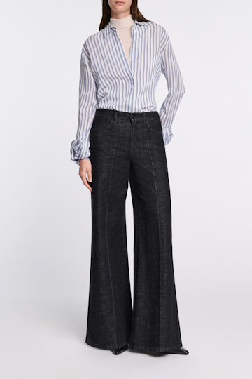 Dorothee Schumacher Bluse aus gestreiftem Organdy Voile mit Ballon-Cuff Detail white sky mix