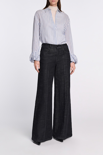 Dorothee Schumacher Bluse aus gestreiftem Organdy Voile mit Ballon-Cuff Detail white sky mix