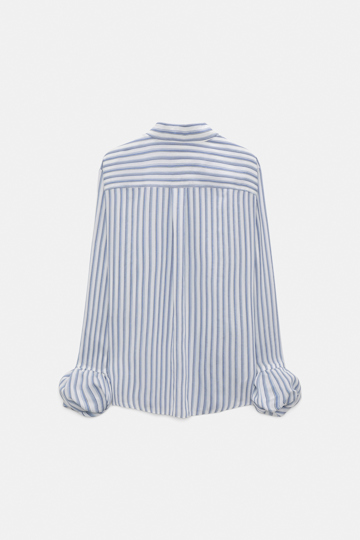 Dorothee Schumacher Bluse aus gestreiftem Organdy Voile mit Ballon-Cuff Detail white sky mix
