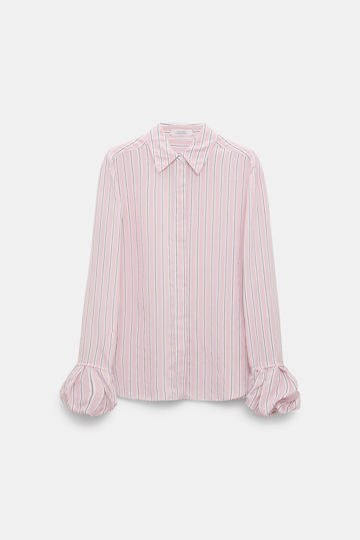 Dorothee Schumacher Bluse aus gestreiftem Organdy Voile mit Ballon-Cuff Detail rose stripe