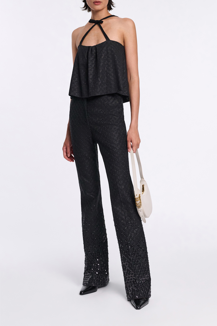 Dorothee Schumacher Besticktes Top mit Schleifendetail aus Punto Milano pure black