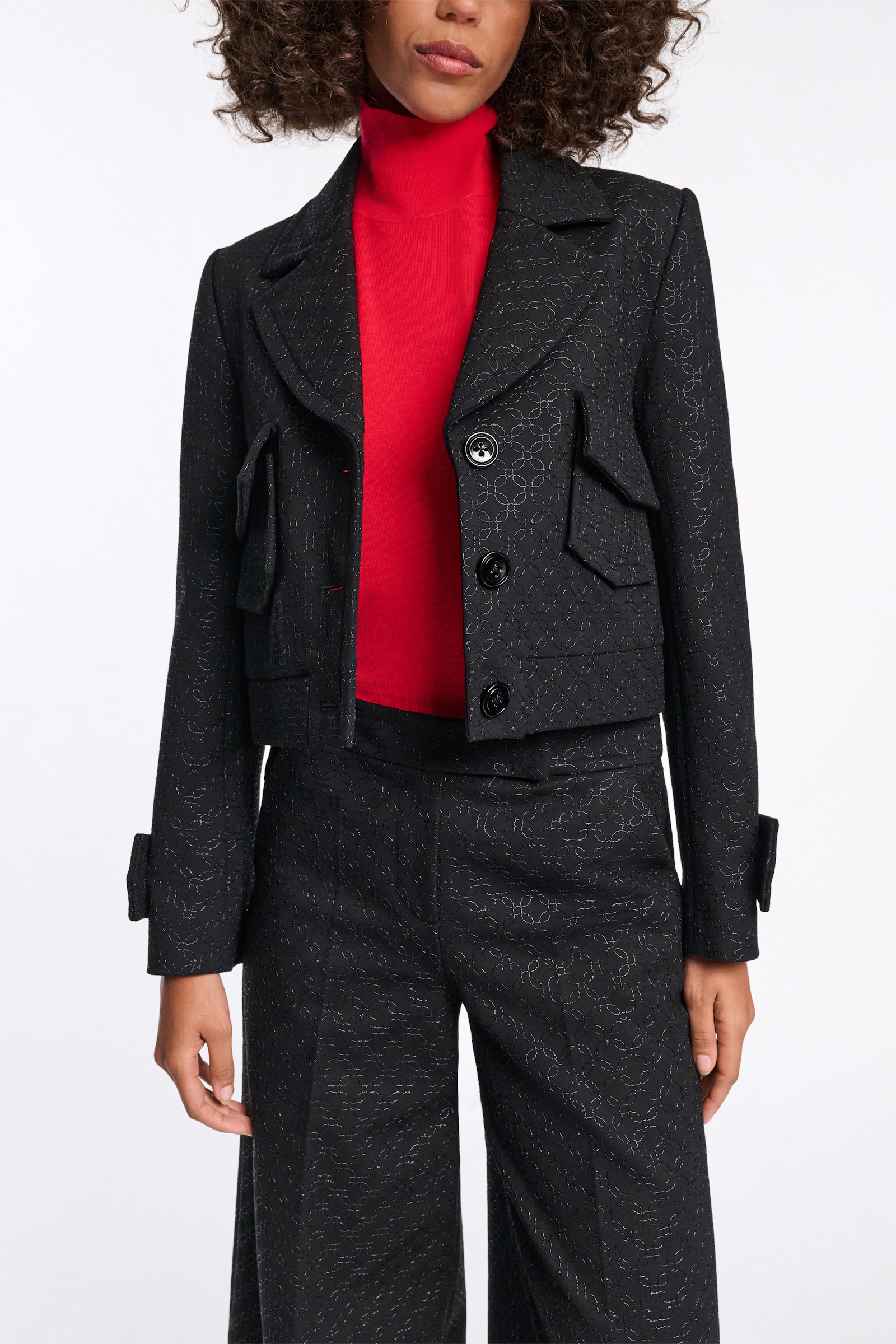 Dorothee Schumacher Einreihiger Blouson aus besticktem Punto Milano pure black