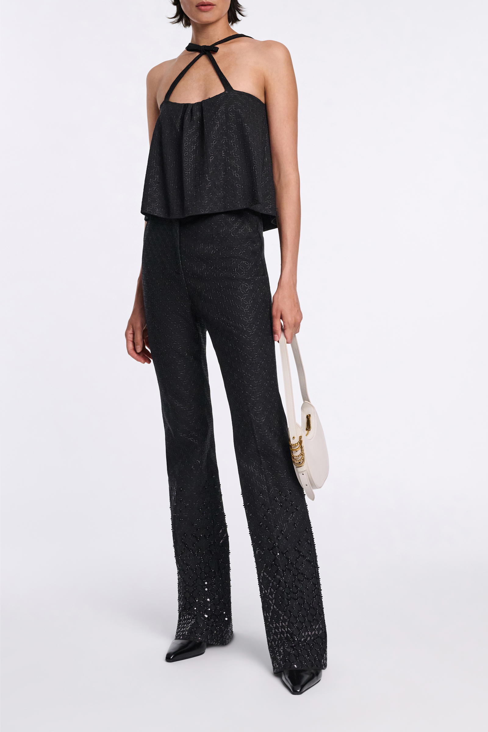 Dorothee Schumacher Hose mit ausgestelltem Bein und Pailletten im Dégradée Verlauf aus Punto Milano pure black