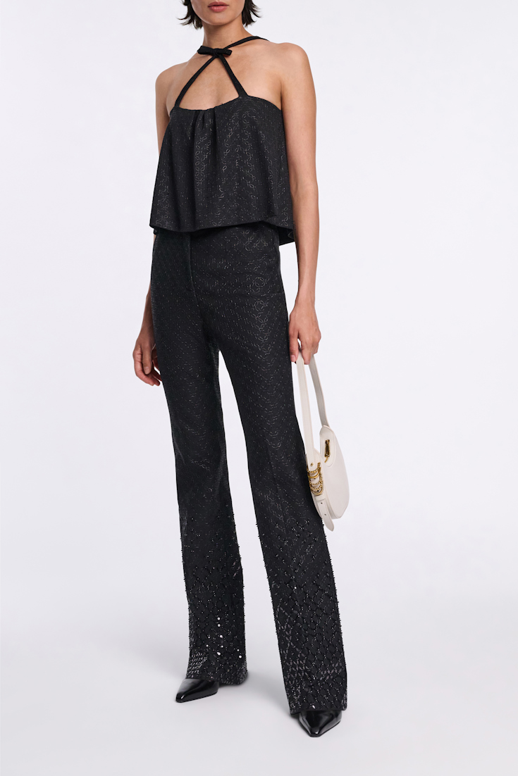 Dorothee Schumacher Hose mit ausgestelltem Bein und Pailletten im Dégradée Verlauf aus Punto Milano pure black
