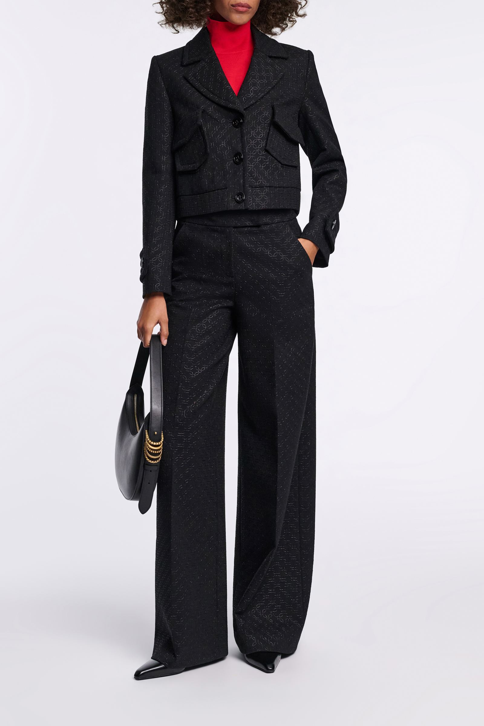 Dorothee Schumacher Embroidered wide leg pants in Punto Milano pure black