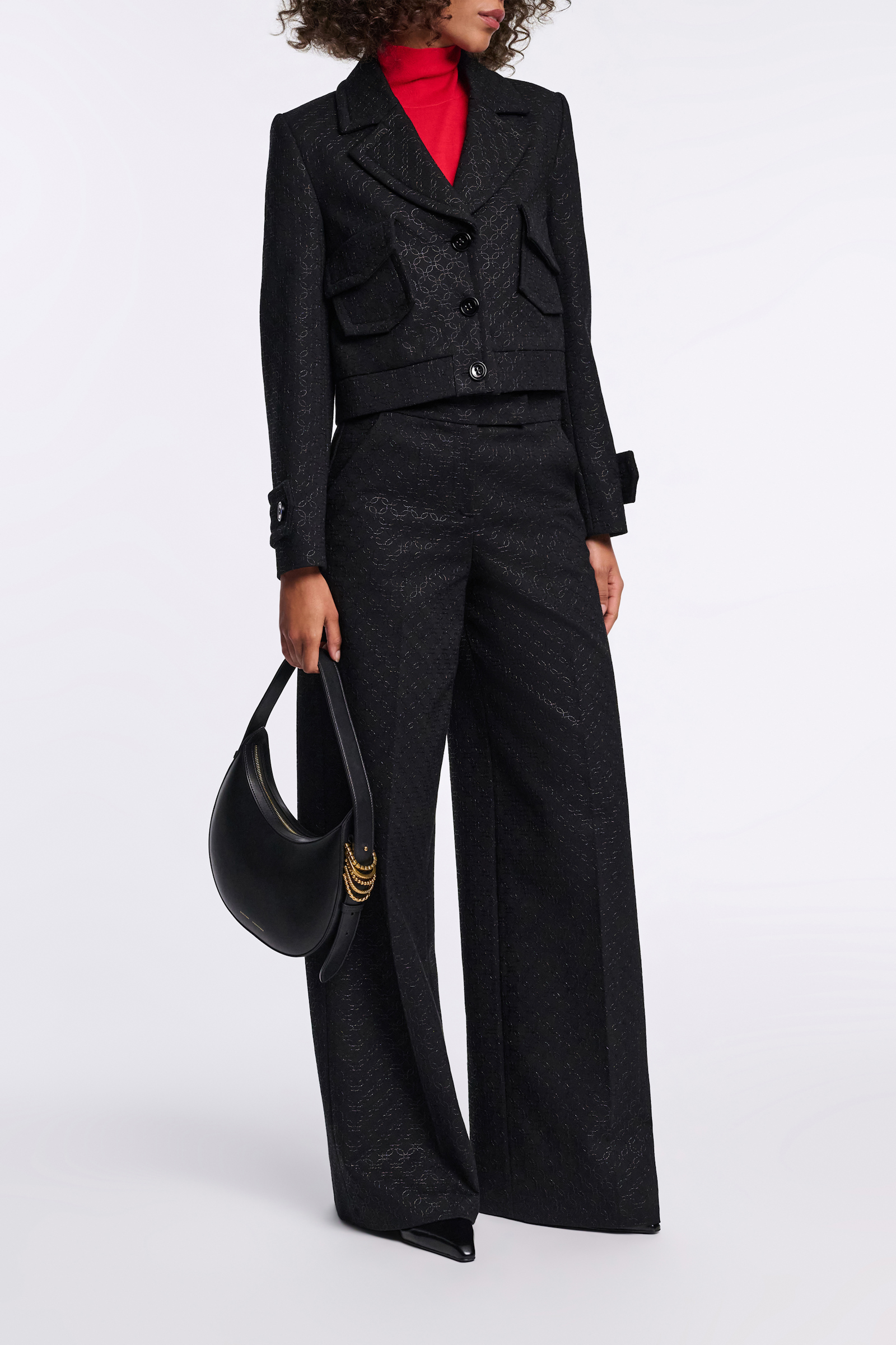 Dorothee Schumacher Embroidered wide leg pants in Punto Milano pure black