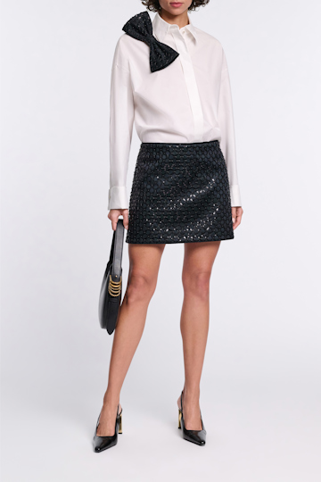 Dorothee Schumacher Hemd mit Bow-Brosche aus Baumwoll-Popeline white graphite