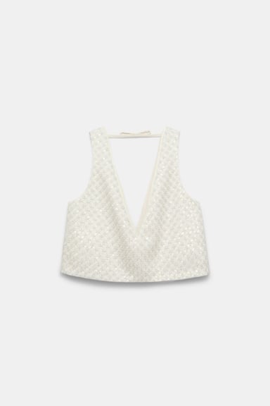 Dorothee Schumacher Sequin embellished crop top in Duchesse pearl