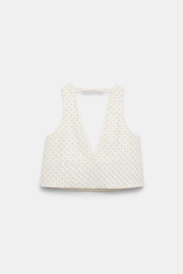 Dorothee Schumacher Sequin embellished crop top in Duchesse pearl