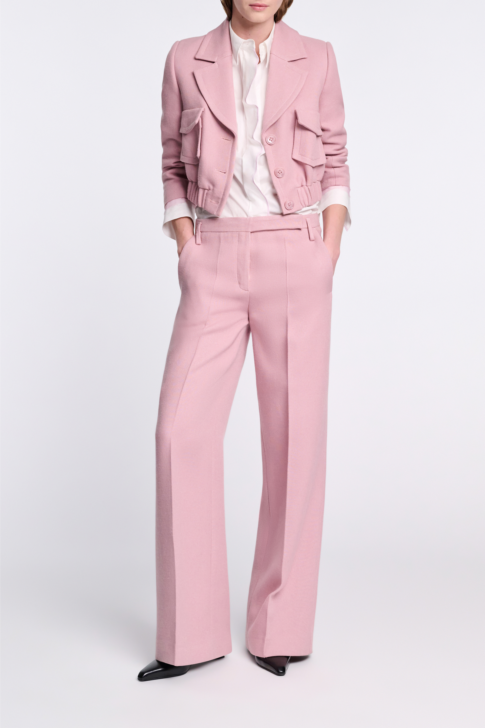 Dorothee Schumacher Cotton poplin shirt with ruffle white lilac