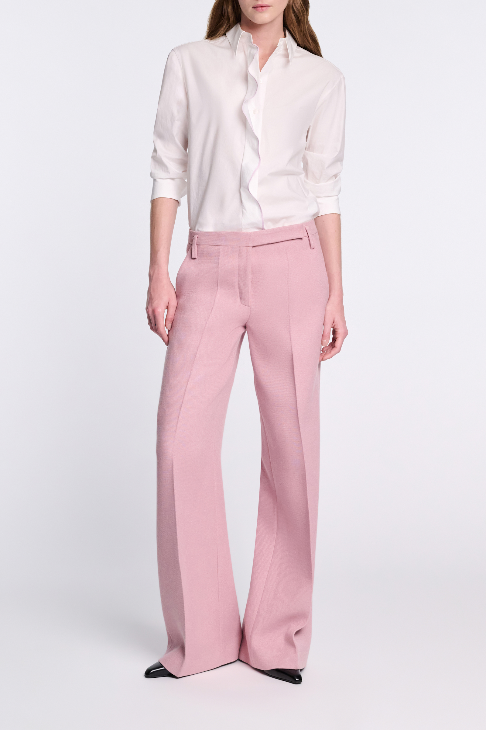 Dorothee Schumacher Cotton poplin shirt with ruffle white lilac