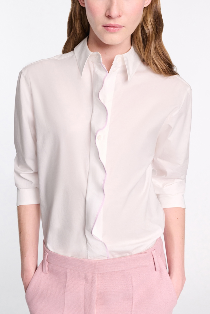 Dorothee Schumacher Cotton poplin shirt with ruffle white lilac