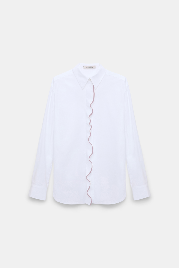 Dorothee Schumacher Cotton poplin shirt with ruffle white lilac
