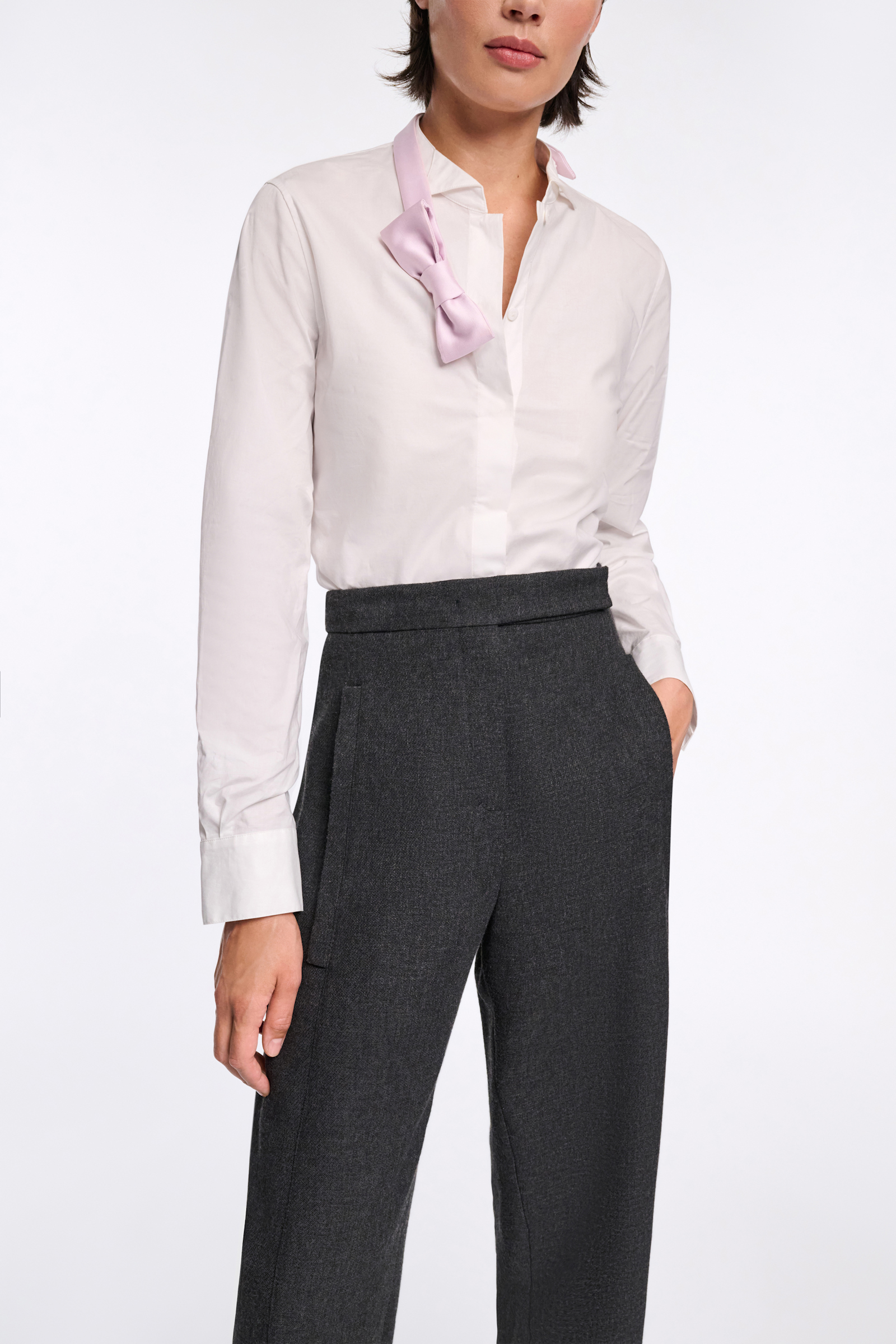 Dorothee Schumacher Cotton poplin shirt with bowtie detail white lilac