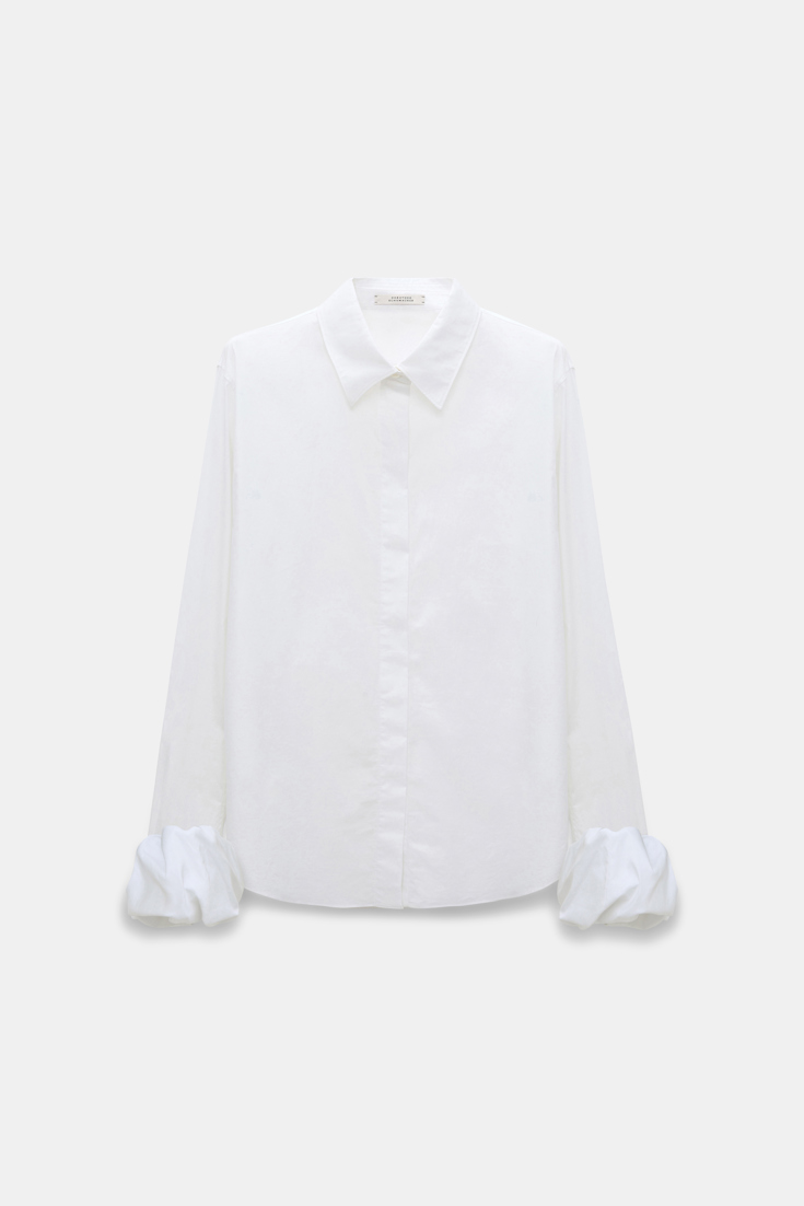 Dorothee Schumacher Cotton poplin blouse with twisted balloon cuffs pure white
