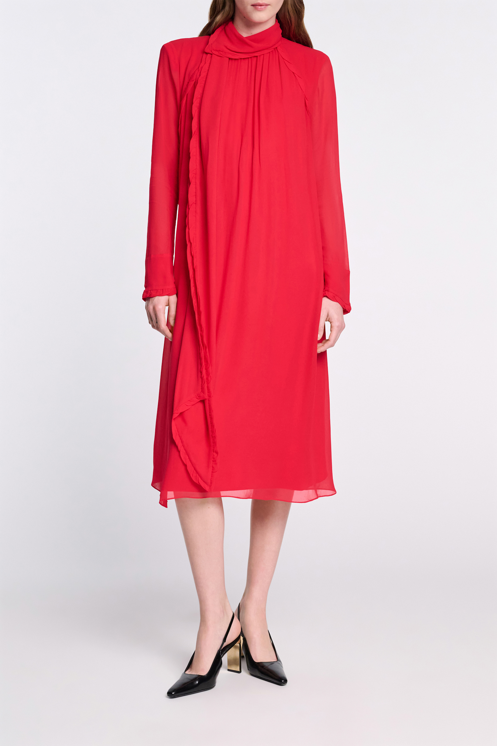 Dorothee Schumacher Turtleneck scarf dress in georgette lollipop