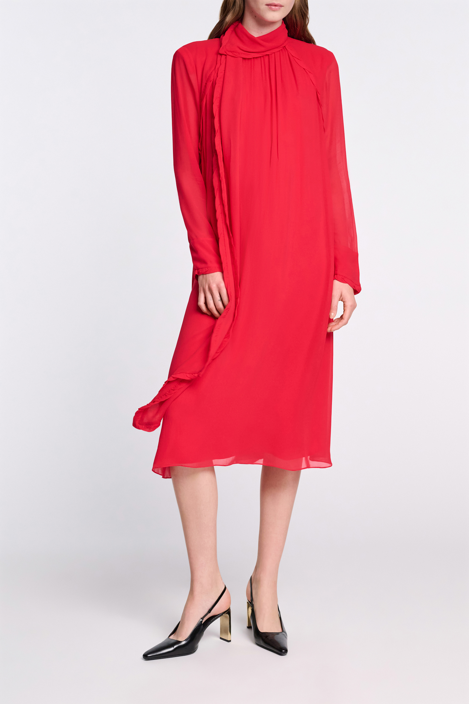 Dorothee Schumacher Turtleneck scarf dress in georgette lollipop