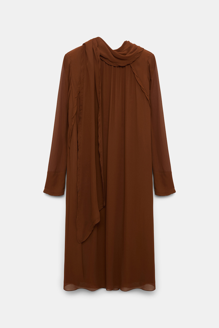 Dorothee Schumacher Turtleneck scarf dress in georgette caramello