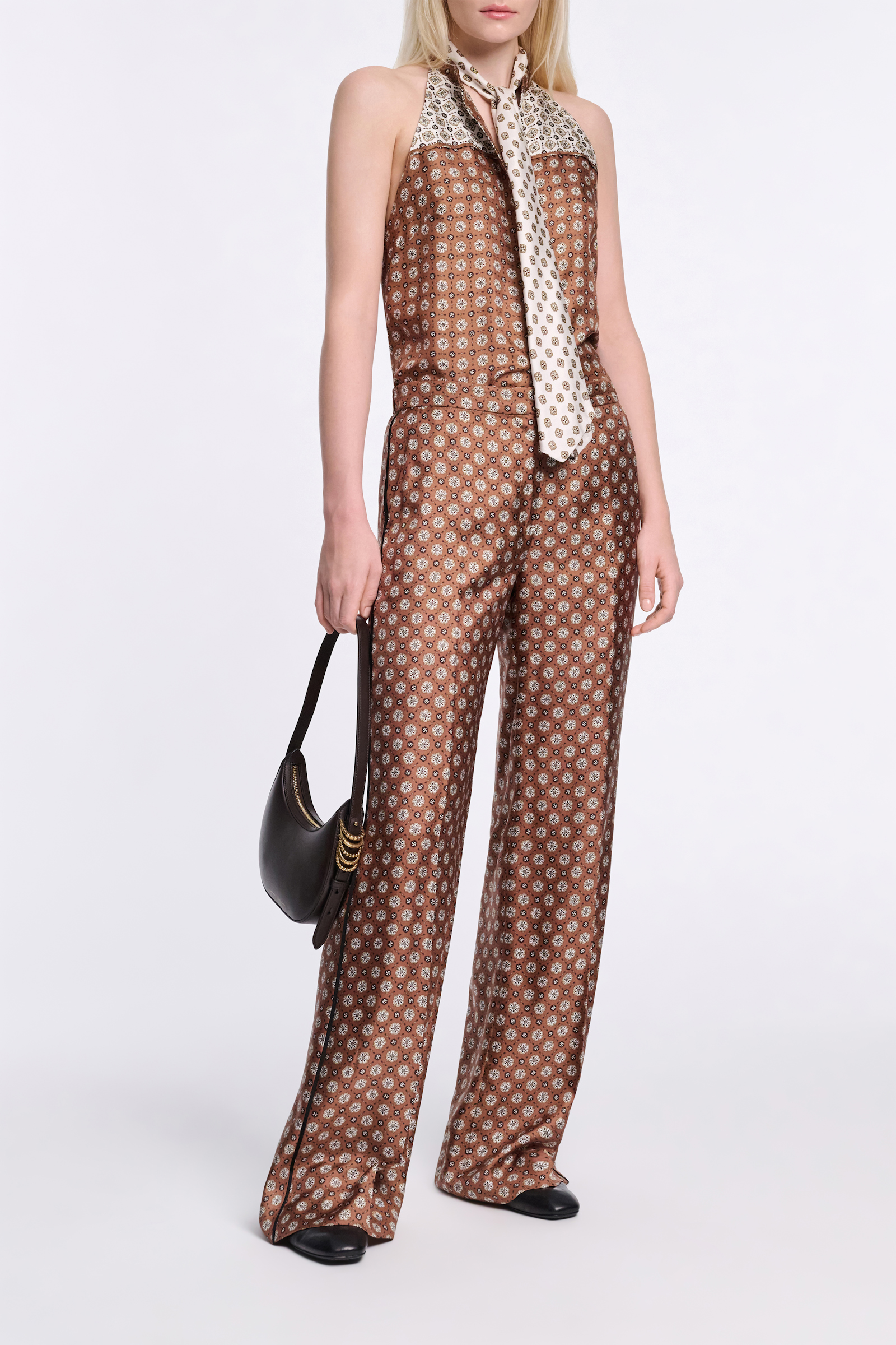 Dorothee Schumacher Hose aus bedrucktem Seidentwill brown big tie