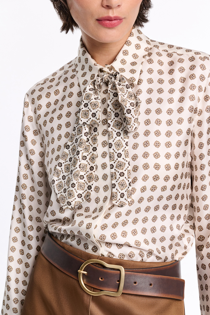 Dorothee Schumacher Printed silk twill blouse creme mini tie