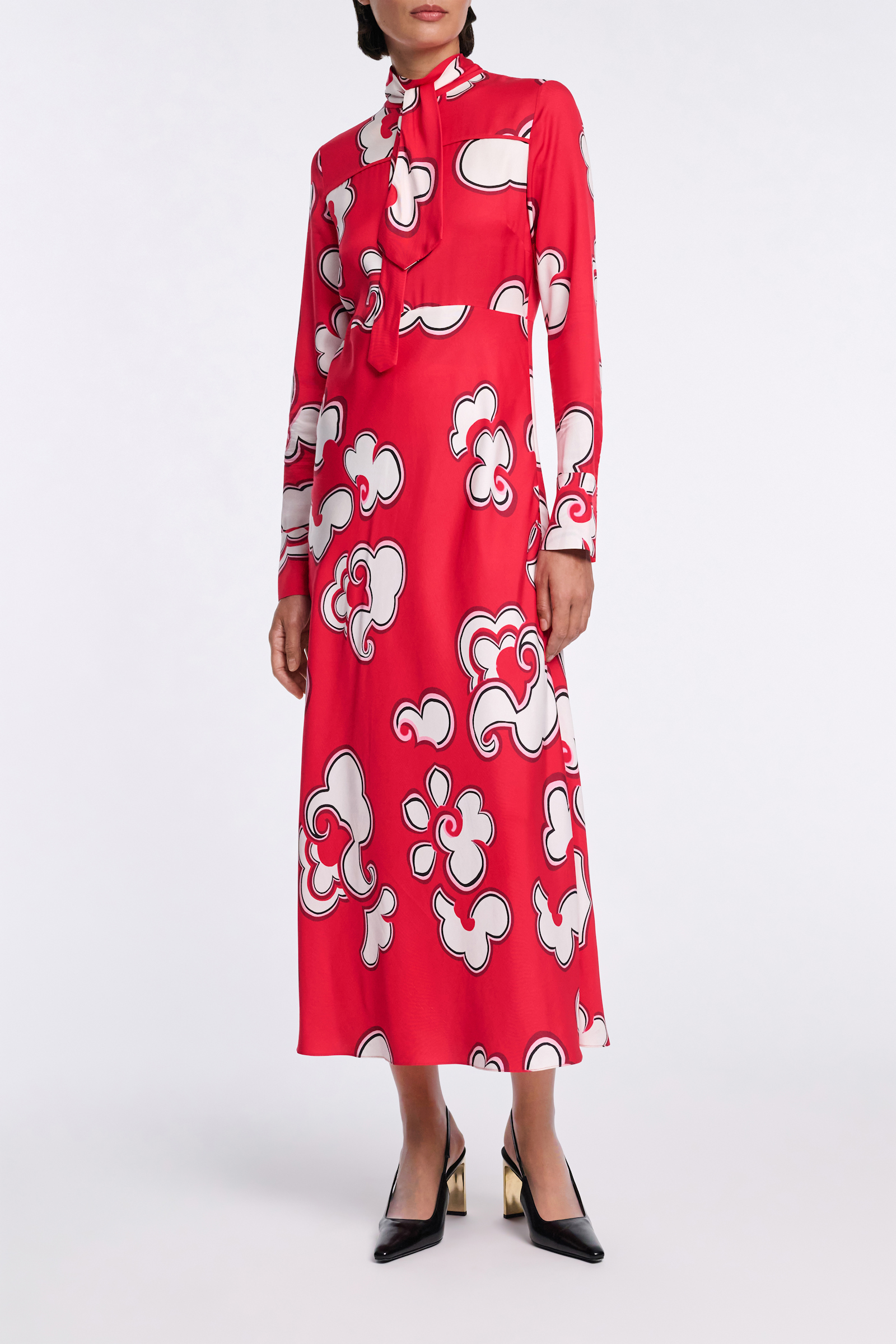 Dorothee Schumacher Long printed dress in viscose twill red white