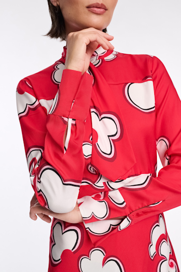 Dorothee Schumacher Long printed dress in viscose twill red white