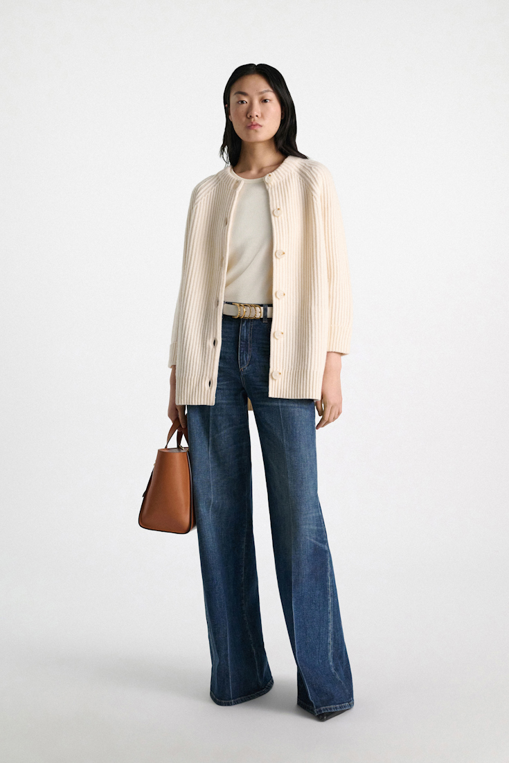 Dorothee Schumacher Ribbed Merino-cashmere cardigan camellia white