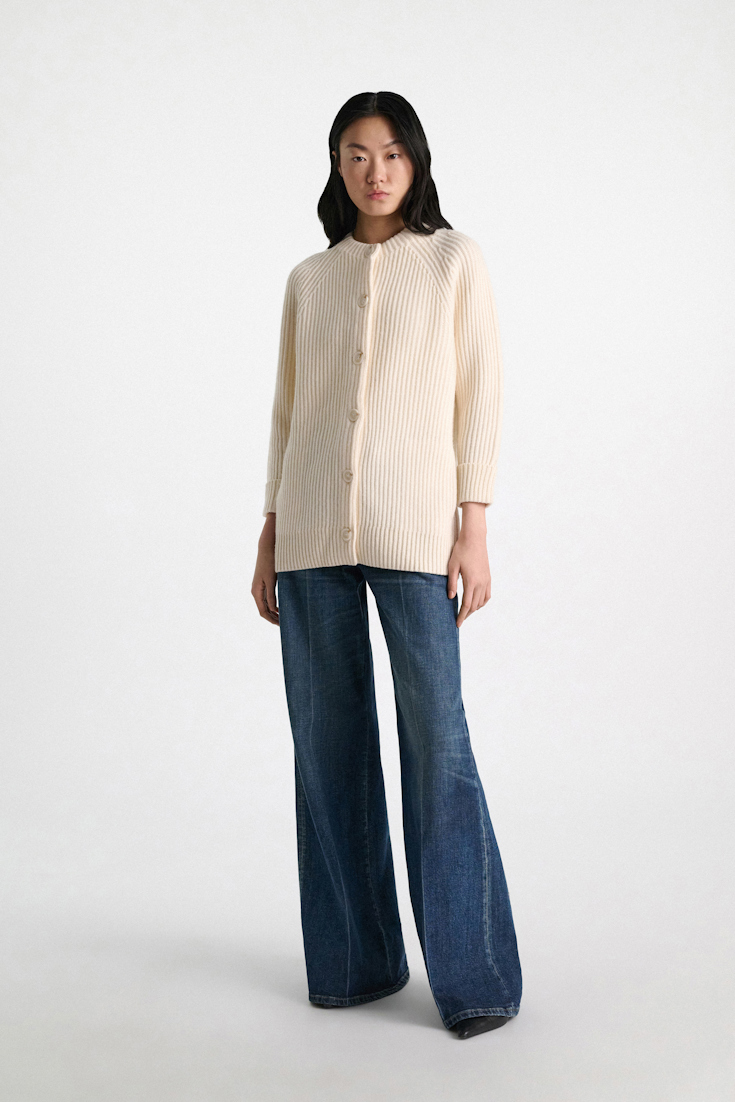 Dorothee Schumacher Ribbed Merino-cashmere cardigan camellia white