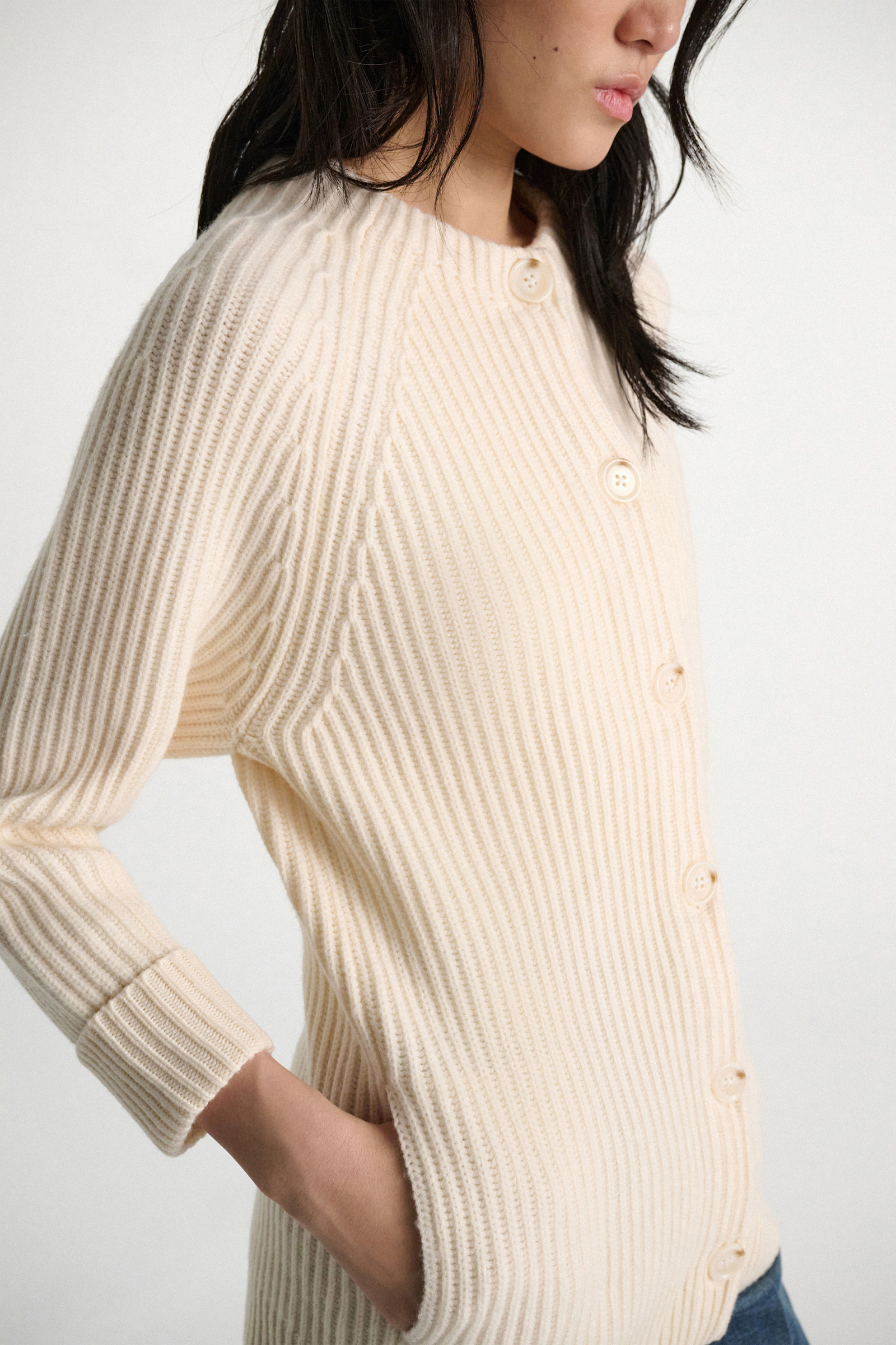 Dorothee Schumacher Ribbed Merino-cashmere cardigan camellia white