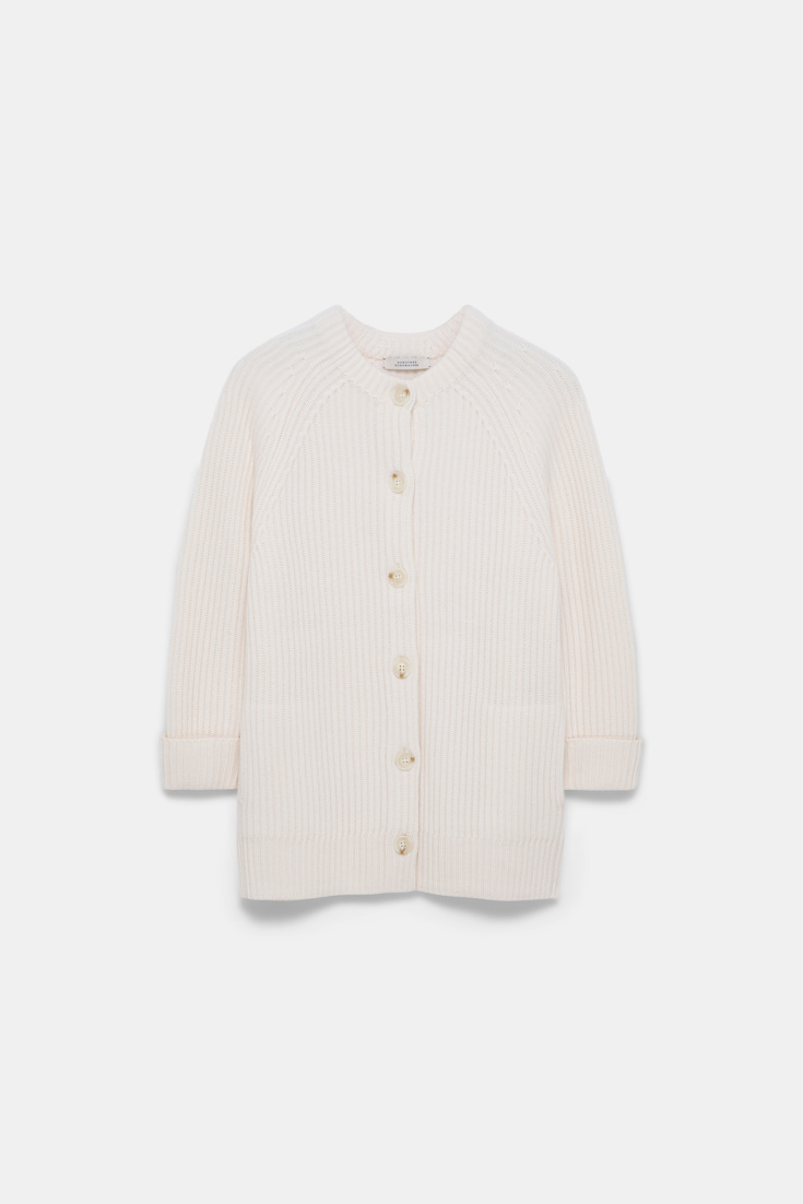 Dorothee Schumacher Ribbed Merino-cashmere cardigan camellia white