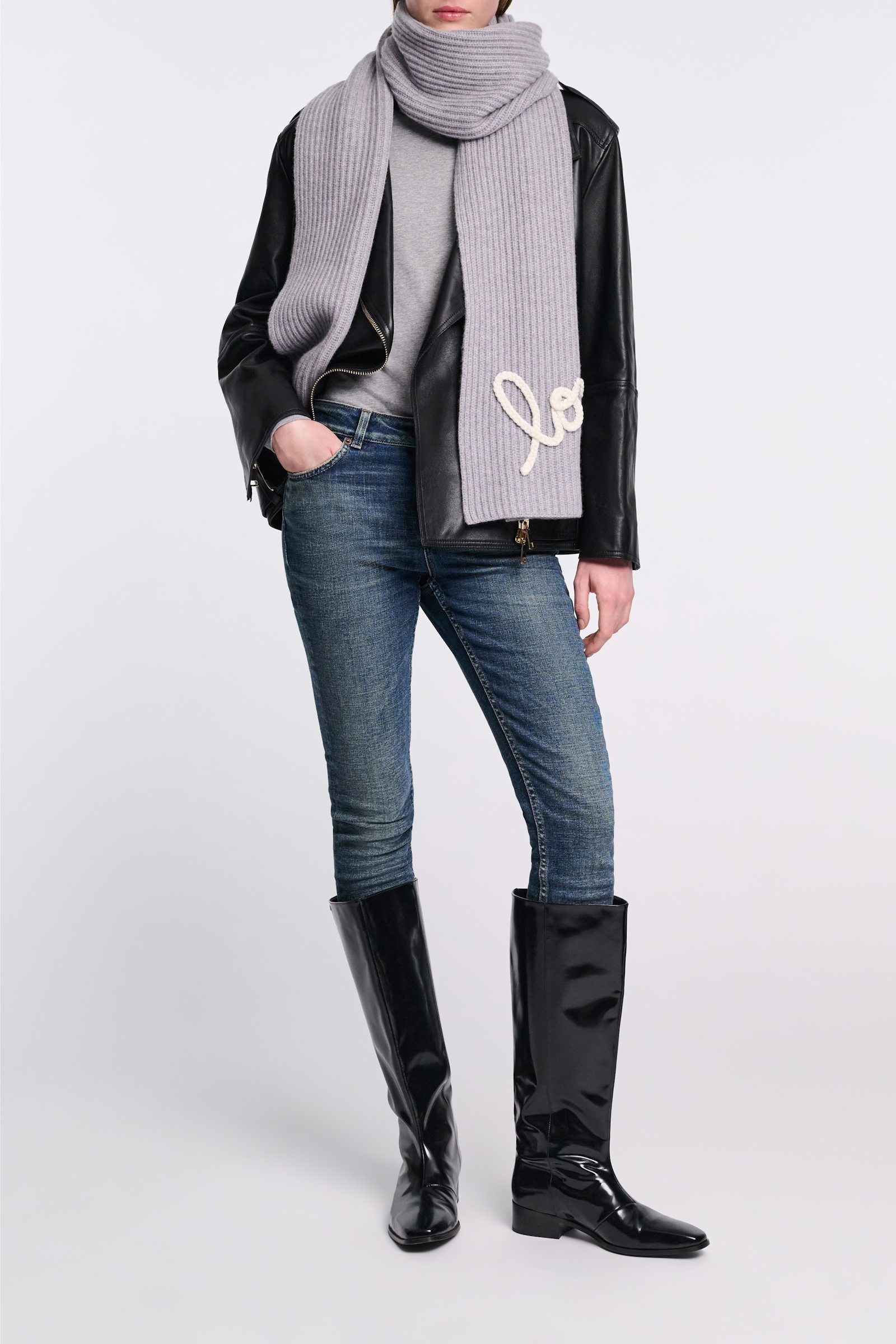 Dorothee Schumacher Ribbed Merino-cashmere LOVE scarf evening grey