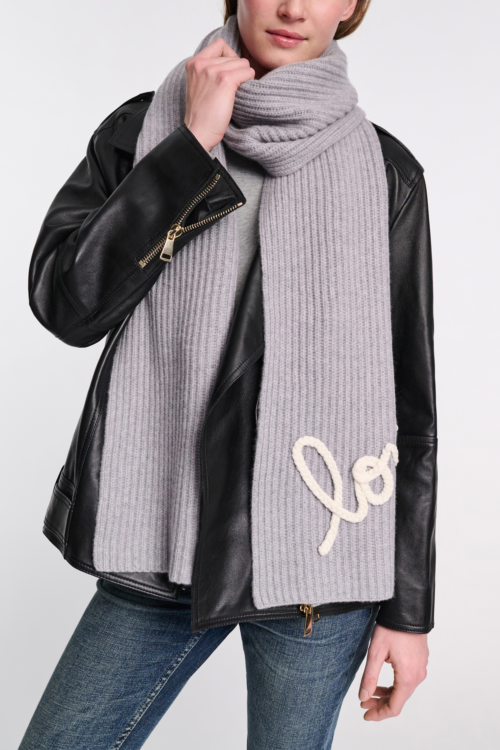 Dorothee Schumacher Ribbed Merino-cashmere LOVE scarf evening grey