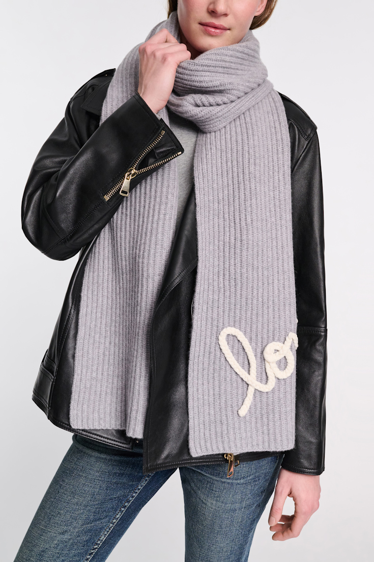 Dorothee Schumacher Ribbed Merino-cashmere LOVE scarf evening grey