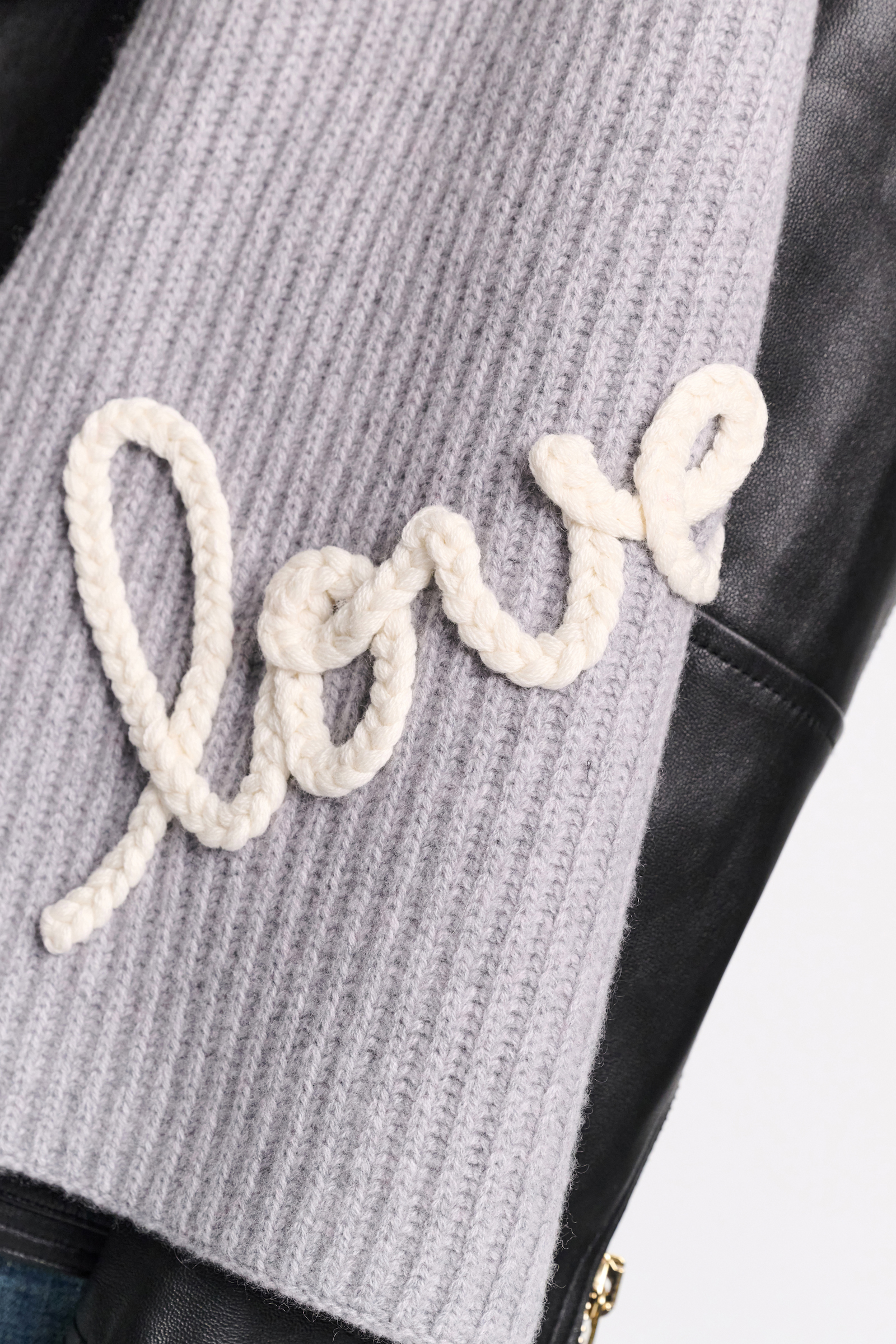 Dorothee Schumacher Ribbed Merino-cashmere LOVE scarf evening grey