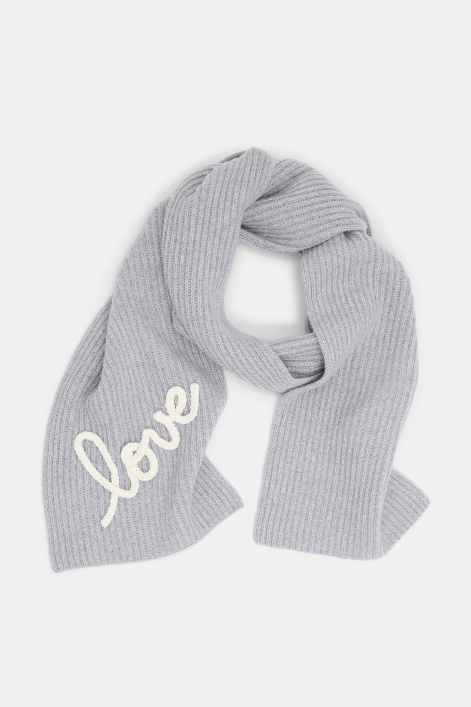 Dorothee Schumacher Ribbed Merino-cashmere LOVE scarf evening grey