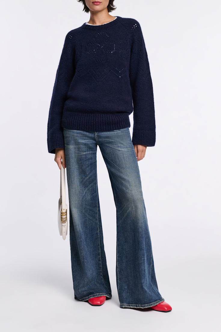BLOOMING LUXURY pullover Dorothee Schumacher Rundhalspullover aus Kaschmir-Seiden-Garn navy