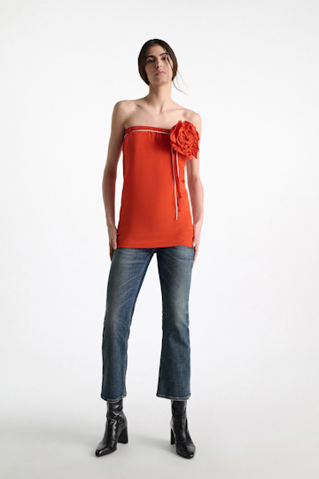 Dorothee Schumacher Silk skirt-tube top hybrid with brooch orange