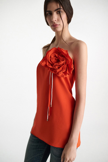 Dorothee Schumacher Silk skirt-tube top hybrid with brooch orange