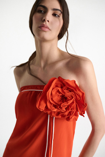 Dorothee Schumacher Silk skirt-tube top hybrid with brooch orange