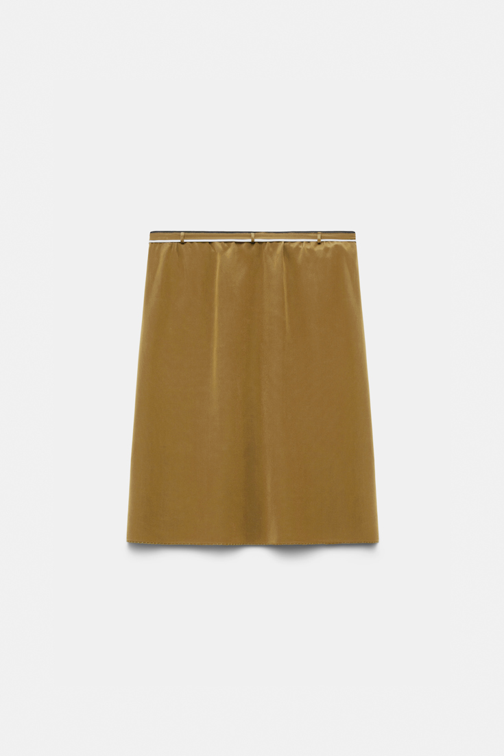 Dorothee Schumacher Seidenrock mit Maxi-Blumenbrosche lime