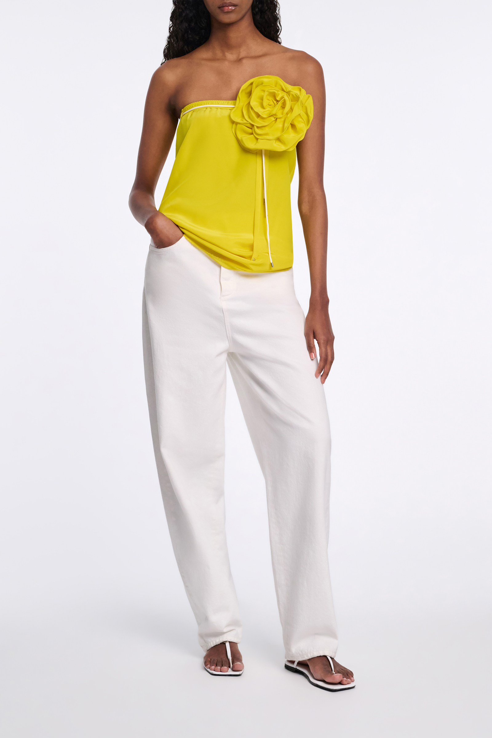 Dorothee Schumacher Silk skirt with XL flower brooch lime