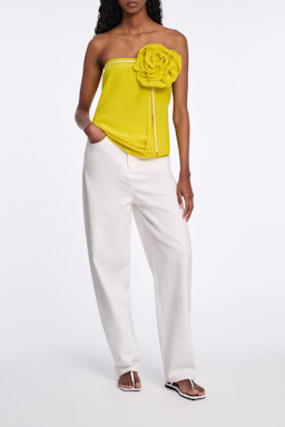 Dorothee Schumacher Silk skirt with XL flower brooch lime
