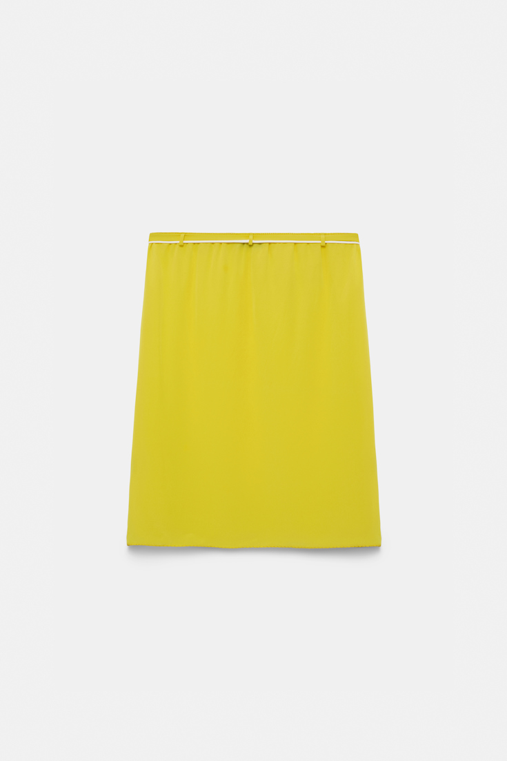 Dorothee Schumacher Silk skirt with XL flower brooch lime
