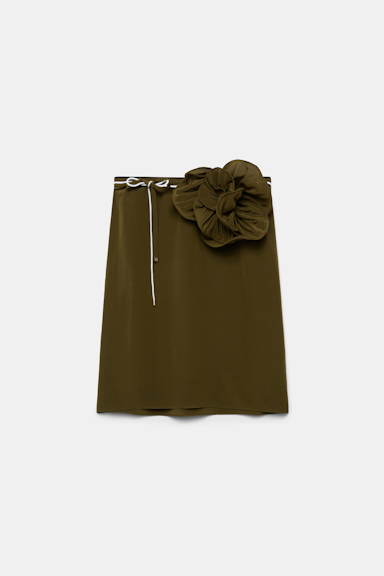 Dorothee Schumacher Silk skirt with XL flower brooch dark brown