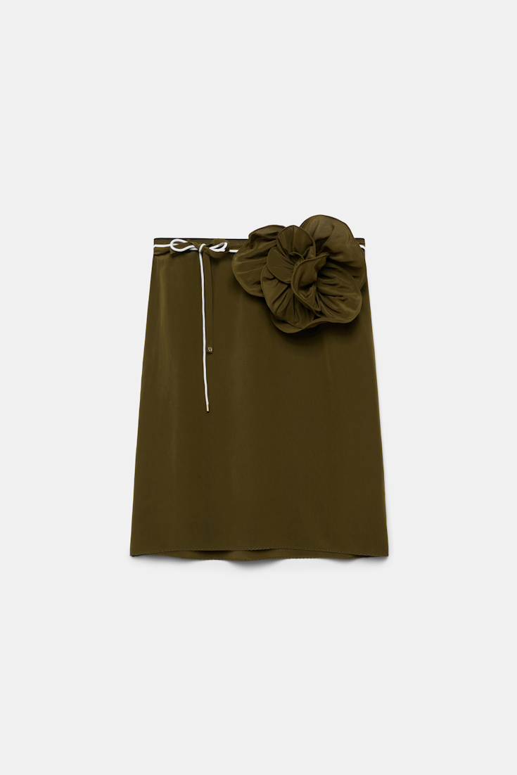 Dorothee Schumacher Silk skirt with XL flower brooch dark brown