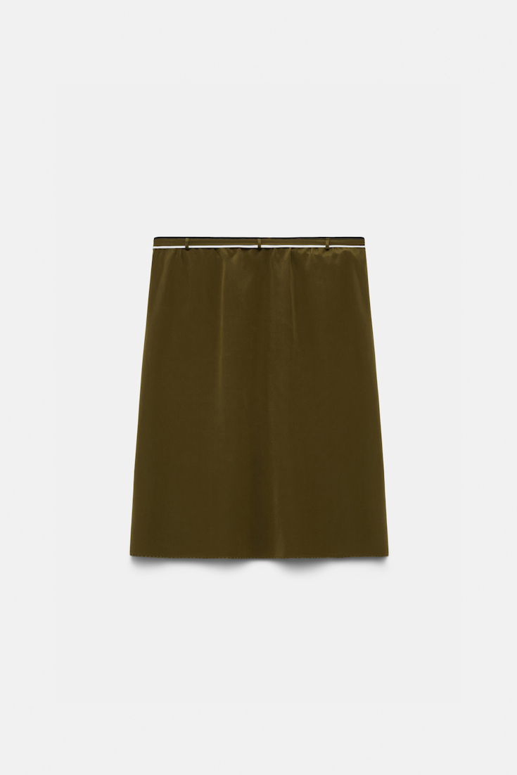 Dorothee Schumacher Silk skirt with XL flower brooch dark brown